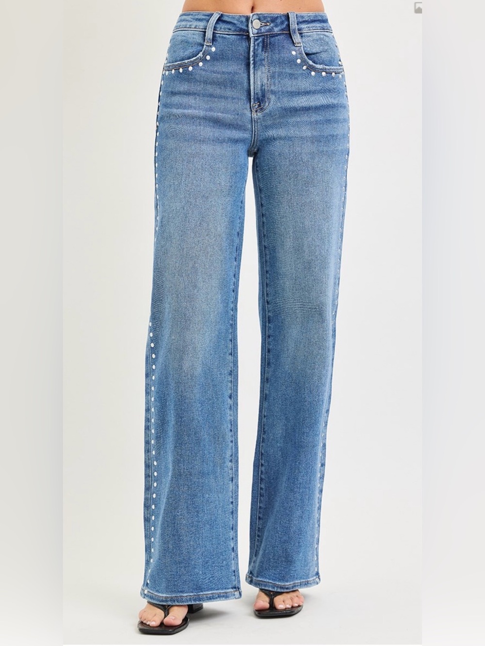 Risen HIGH RISE WIDE LEG STUDDED JEANS